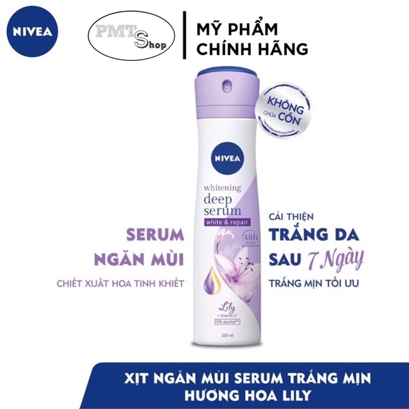 Xịt ngăn mùi nữ NIVEA Deep Serum 150ml trắng mịn hương hoa Lily | Hokkaido Rose | BigBuy360 - bigbuy360.vn