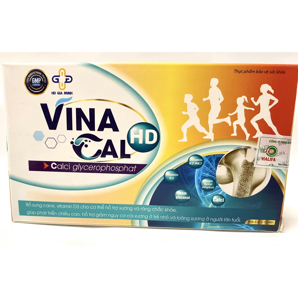 Vina Cal HD (Hộp 60 viên) hỗ trợ xương và răng chắc khỏe, phát triển chiều cao, giảm nguy cơ loãng xương