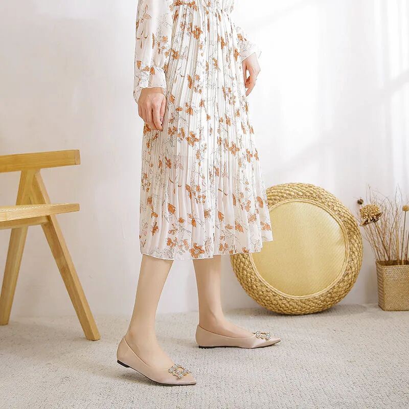 Giày bệt nữ Giày Búp Bê Mũi Nhọn Bằng Satin Đính Đá Ngọc Trai Sang Trọng Cho Cô Dâu Cỡ 33-44