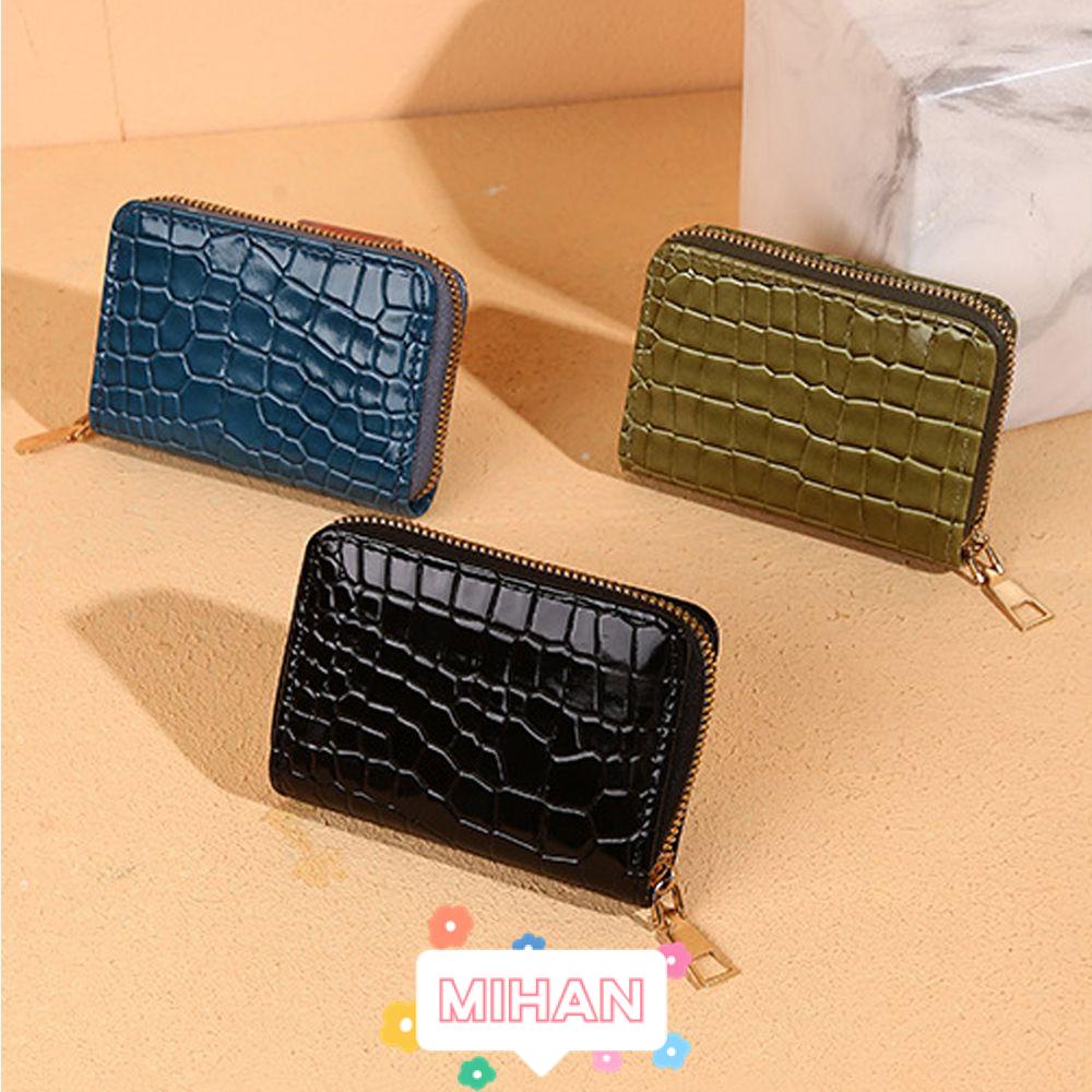 MIHAN1 Solid Color Credit Card Bags Card Holder Card Coin Wallet Change Bag Organ Style Men Women Zipper PU Leather Crocodile/Multicolor