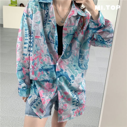 Áo Sơ Mi Tay Dài Dáng Rộng In Họa Tiết Phong Cách Retro Cho Nữ