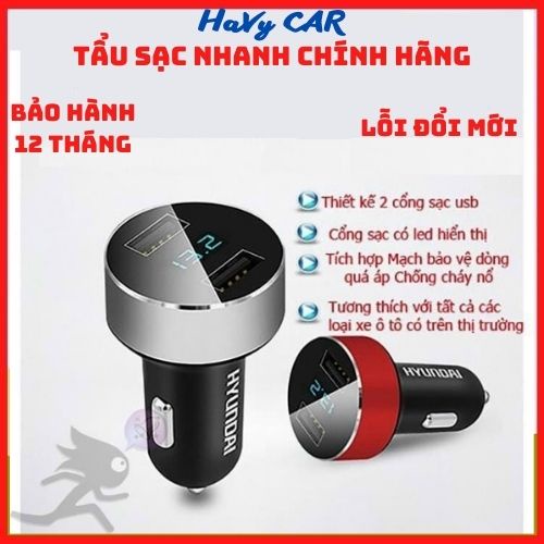 Tẩu sạc nhanh ô tô HYUNDAI, tẩu sạc xe hơi chính hãng chia 2 cổng USB