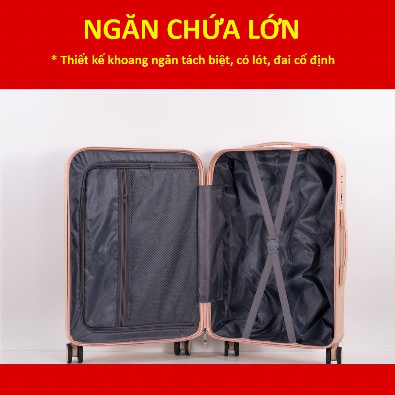 Vali kéo du lịch thời trang Hàn Quốc AS102 nhựa dẻo ABS, Chống va đập, khóa số an toàn