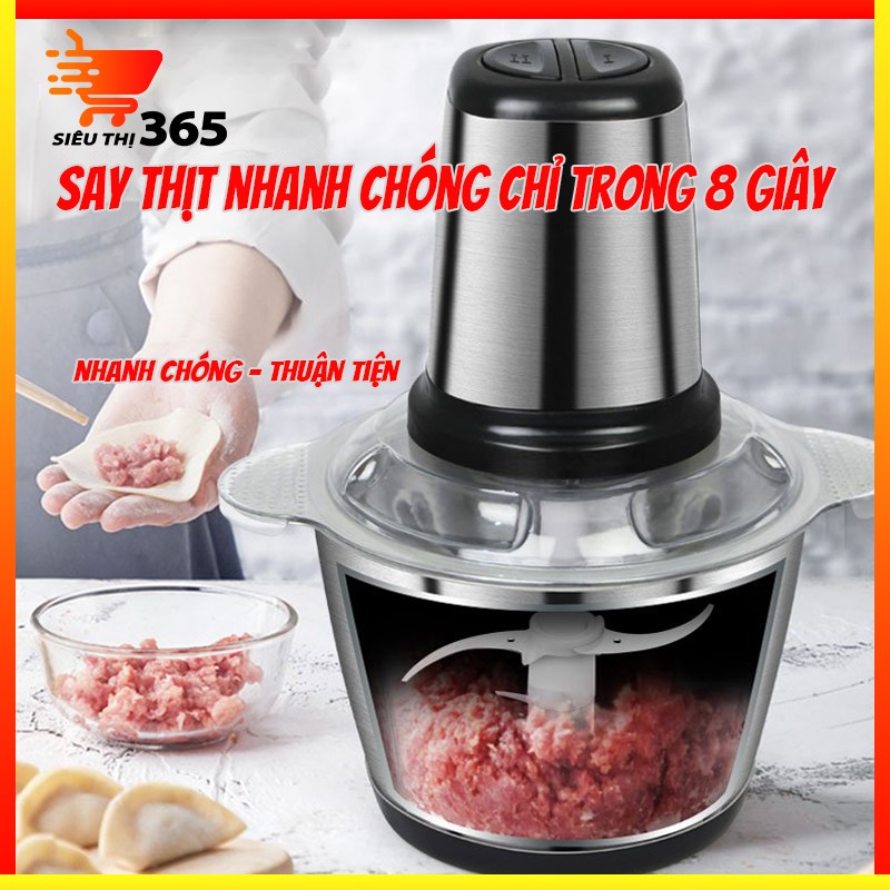 Máy xay thịt cá đa năng Cối Inox 304 4 Lưỡi Đa Năng, Công suất 400W- Xay thịt, xay tỏi ới, xay rau củ quả,loại 2121,bh12