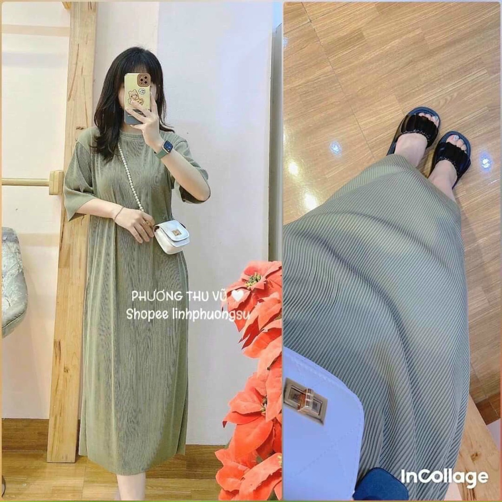 Váy Bầu xuông Tăm Chất siêu mát ,toàn màu dễ mặc ,freesie 43-68kg VB02