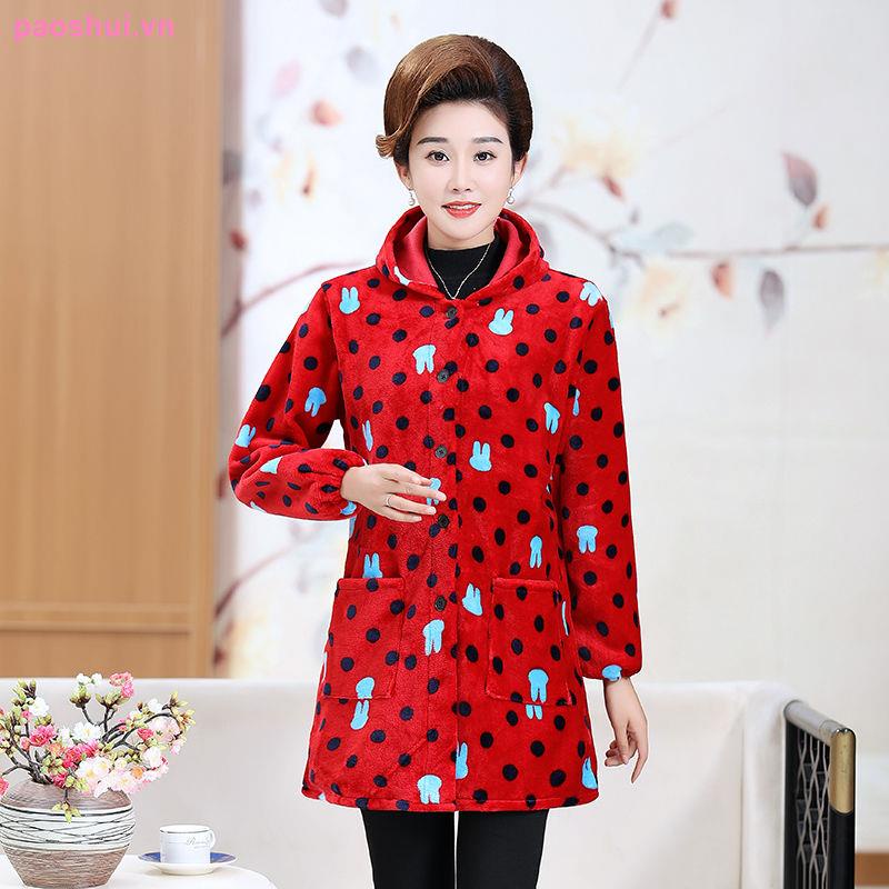 Middle-aged and elderly women s smocks, long-sleeved, loose, fashionable, large size mother s wear plus velvet thick coats, middle-aged men and velvet smocks