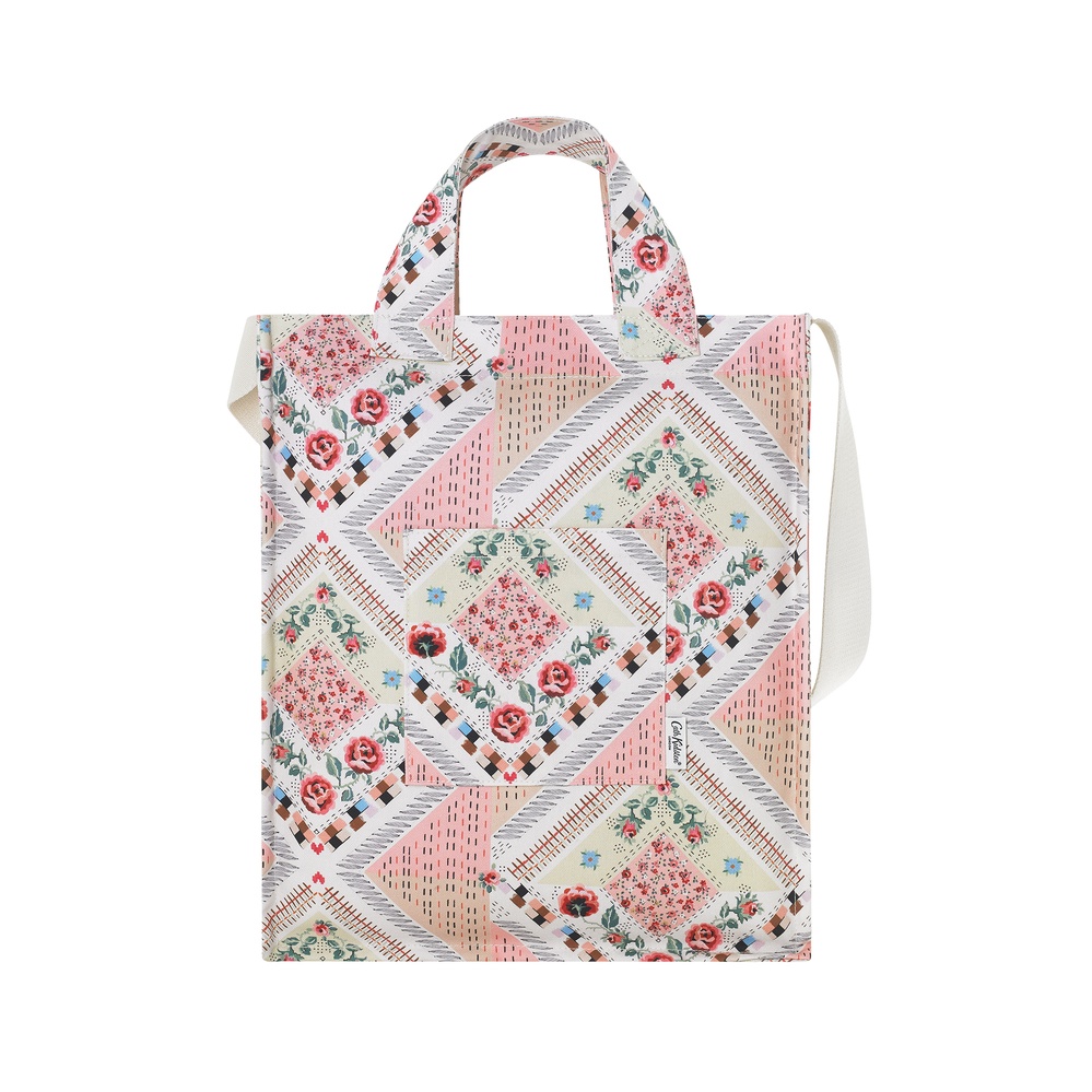 Cath Kidston - Túi đeo vai/Organic Cotton Tall Tote - Patchwork - Cream/Pink -1048575