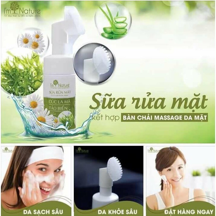 (+ Quà) Sữa Rửa Mặt I'M NATURE Cúc La Mã Tảo Biển - Đầu Cọ Silicon Ngừa Mụn Sáng Da Kiềm Dầu 100ml | BigBuy360 - bigbuy360.vn