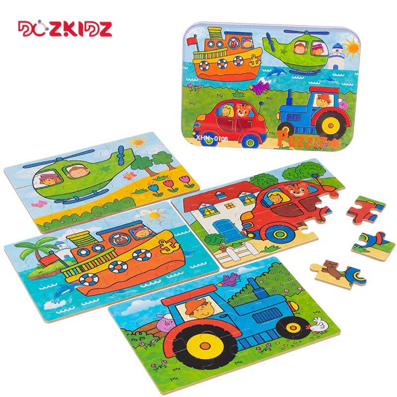 Đồ chơi ghép hình 1 hộp 4 tranh (9-12-15-20 miếng) lắp ghép 4 cấp độ từ dễ đến khó cho trẻ từ 2 tuổi trở lên - Dozkidz