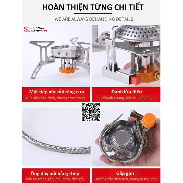 Bếp gas mini chống gió gấp gọn CLS đánh lửa tự động du lịch dã ngoại cắm trại