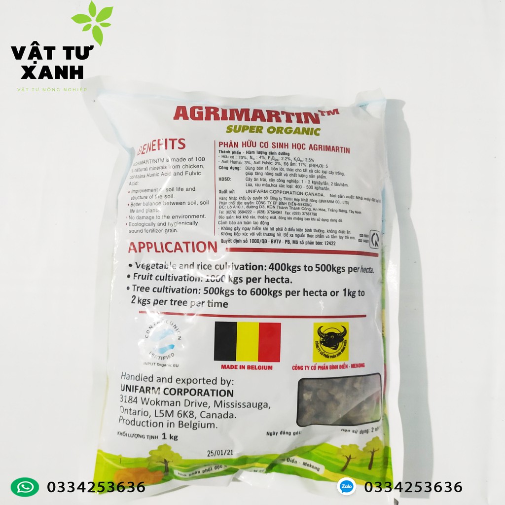 Phân hữu cơ sinh học Agrimartin nhập khẩu từ Bỉ gói 1kg