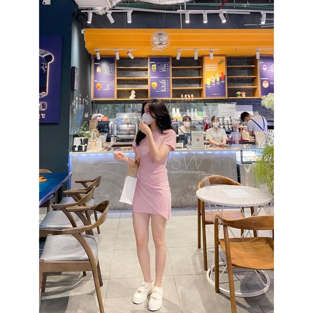 [Mã SKAMA06 giảm 8% tối đa 50K đơn 250K] Váy thun ôm nhún lệch vạt tag Nono (Ảnh thật) | BigBuy360 - bigbuy360.vn