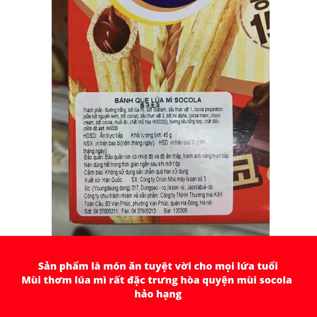 BÁNH QUE LÚA MÌ SOCOLA HÀN QUỐC 45G