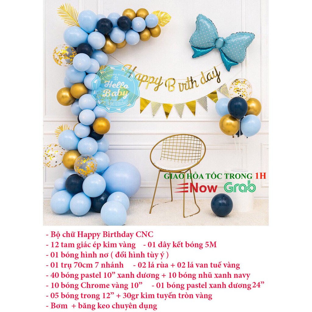 Set bong trang trí sinh nhật tông màu xanh pastel như hình