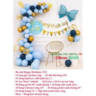 Set bong trang trí sinh nhật tông màu xanh pastel như hình