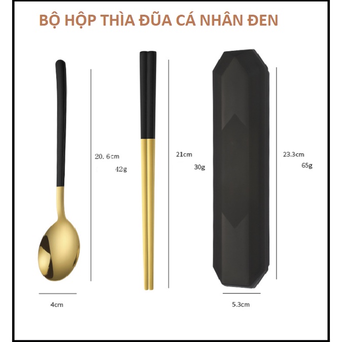 BỘ THÌA +ĐŨA CÁ NHÂN INOX 304 MẠ VÀNG CÓ HỘP ĐỰNG TIỆN LỢI-Bộ Ăn Cơm Văn Phòng
