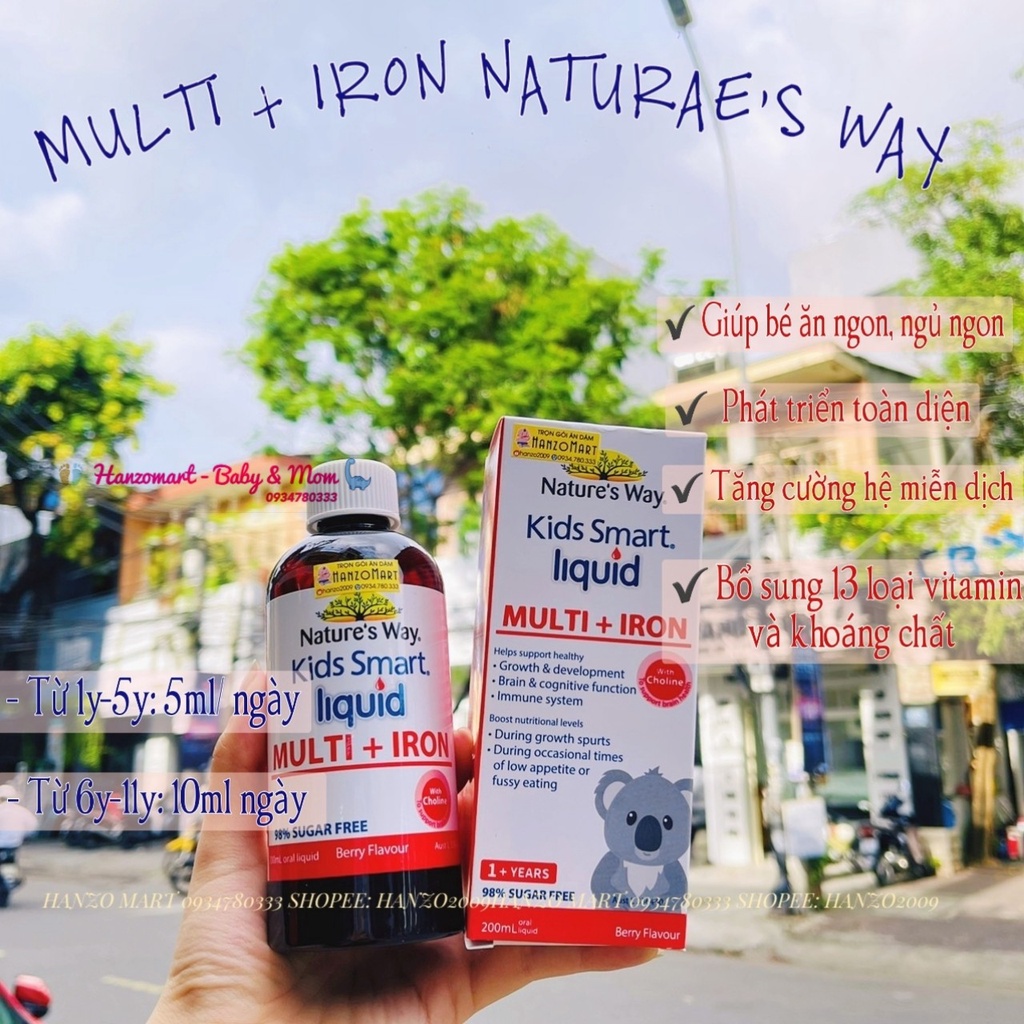 Siro Uống Nature's Way Kids Smart Liquid Multi + Iron Hỗ Trợ Nâng Cao Sức Đề Kháng Cho Trẻ 200ml