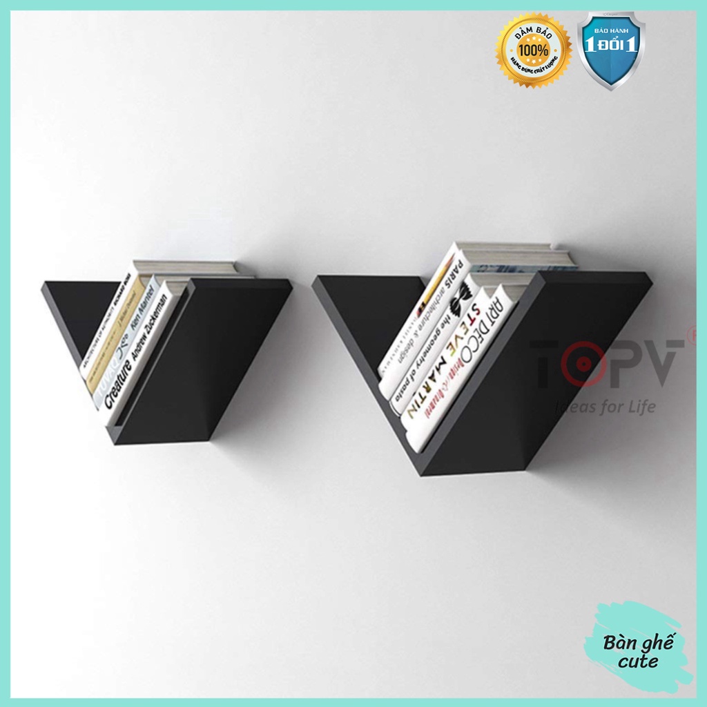 Kệ sách treo tường TopV giá sách gỗ tủ để đựng đỡ kê vở cho bé decor nhỏ mini giá rẻ ziczac Bàn Ghế Cute