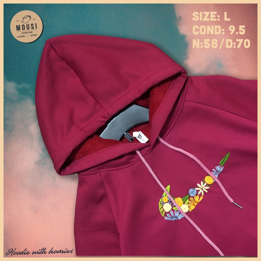 Áo Hoodie Nỉ cotton Thêu họa tiết thủ công - Secondhand (2hand) - màu Hồng đậm - UNISEX/Nam nữ - Freeship