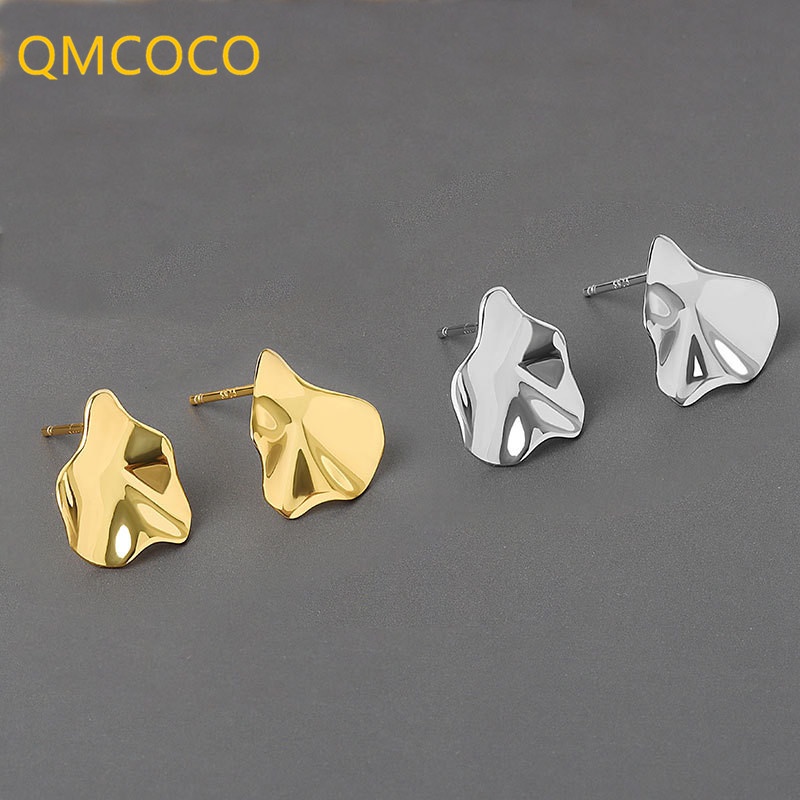 Khuyên Tai Dạng Hạt Hình Lá Lõm Màu Vàng / Bạc Thời Trang Dự Tiệc Cho Bạn Gái