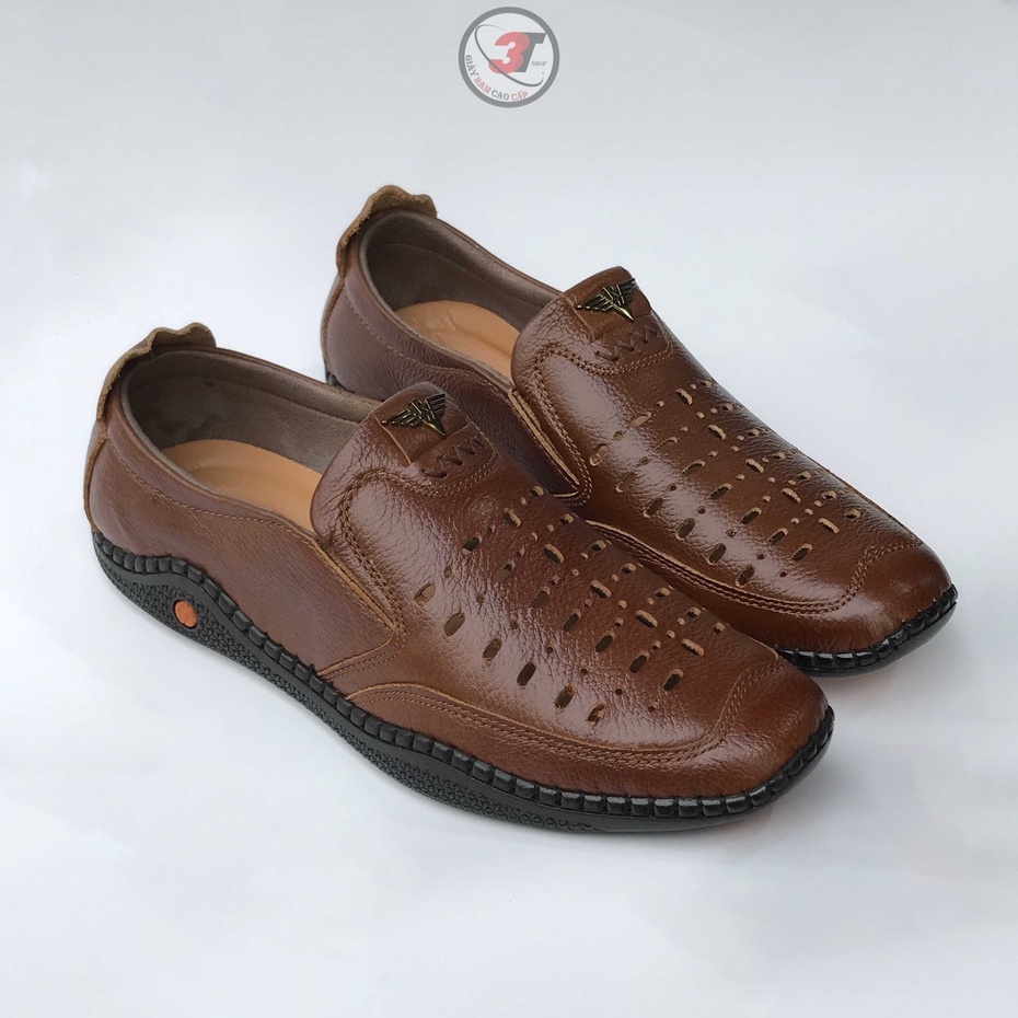 Giày Lười (Mọi) Da Bò Thật 100%,đục lổ thoáng khí,không dán keo,đi mưa ,khâu đế 100%,Đế Cao su nguyên khối ,BH trọn Đời