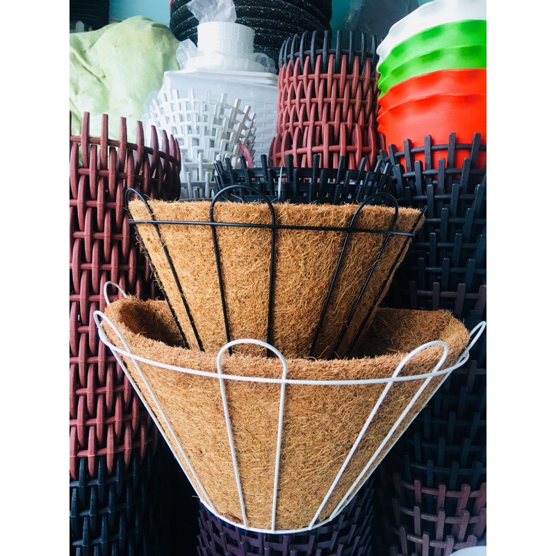 Chậu Ốp Tường Xơ Dừa Bằng Khung Sắt Trồng Sen Đá Cây Kiểng, Trồng Lan Thoát Nước Cực Tốt (3 size)