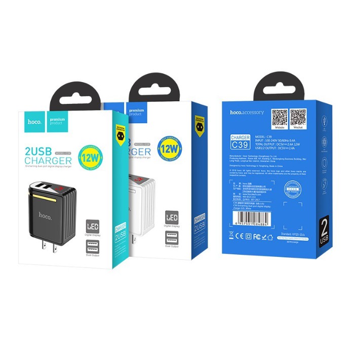 Cốc Sạc HOCO C39 2 Cổng USB + LED LCD Store4girls