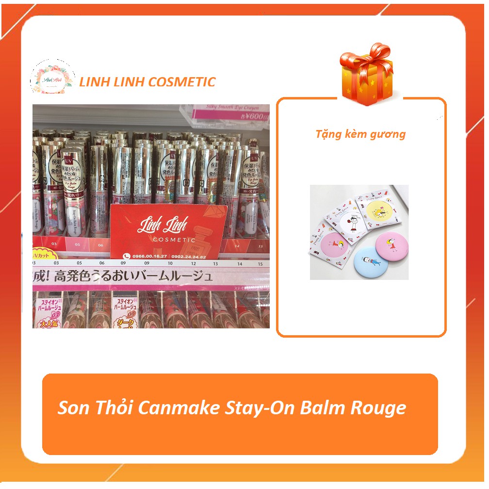 ( tặng kèm gương ) Son dưỡng các màu đẹp chống nắng Canmake Stay-On Balm Rouge