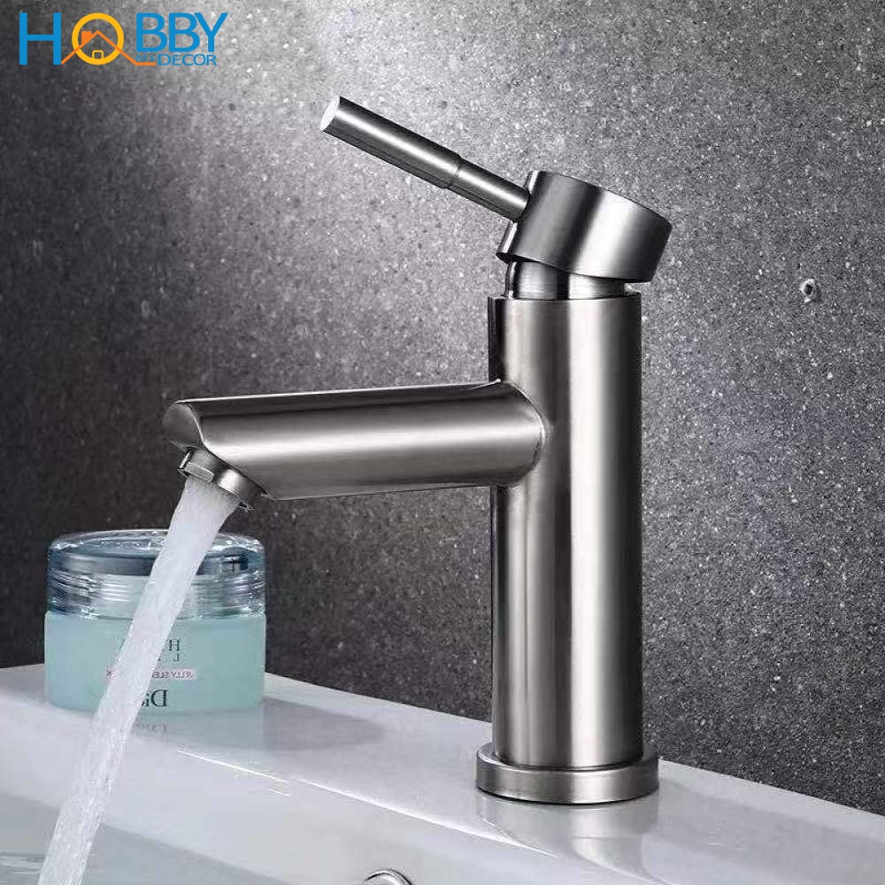 Vòi xả nước lavabo nóng lạnh HOBBY VRM1 chuẩn Inox 304 xước không rỉ sét