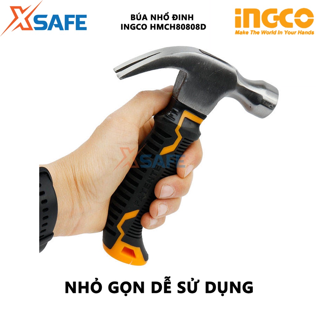 Búa cầm tay INGCO HMCH80808D Búa nhổ đinh mini thép cacbon, tay cầm 12cm, dùng cho gia đình, nhỏ, gọn - [XSAFE]