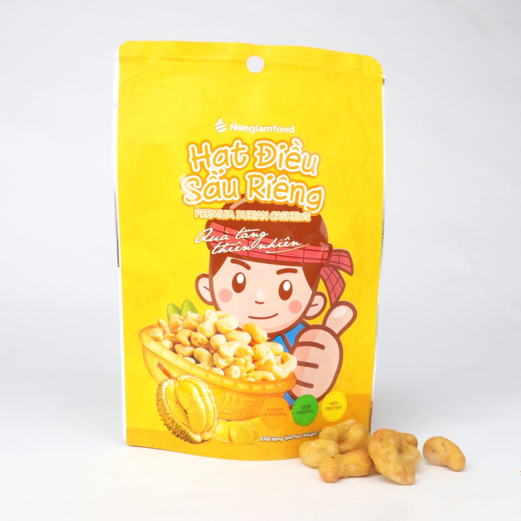 Hạt điều phủ vị phô mai, sầu riêng, tỏi ớt, wasabi Nonglamfood túi 45g | Đồ ăn vặt dinh dưỡng