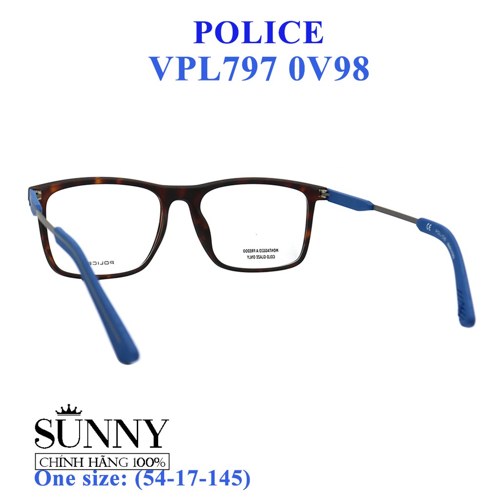 Gọng kính thời trang chính hãng Police VPL797 0V98 (54-17-145), thiết kế dễ đeo bảo vệ mắt