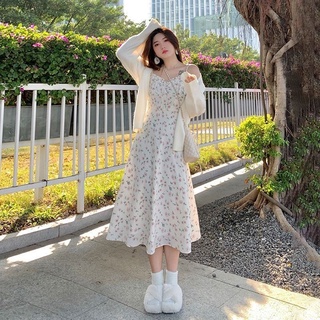 Áo khoác cardigan/ Đầm dây hoa nhí size lớn khoe eo mỏng nhẹ nhàng mùa xuân 2022
