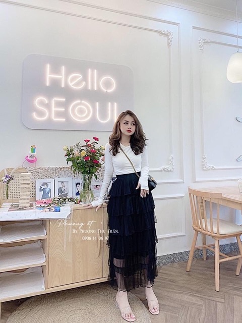 🌿 Chân váy tầng 4 màu siêu đẹp trắng, đen, hồng, be về hàng | BigBuy360 - bigbuy360.vn
