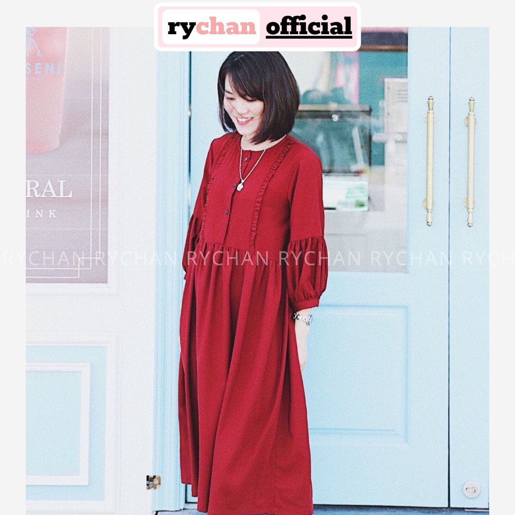 Đầm Babydoll Đi Chơi Sơ Mi Form Rộng 2 Màu Đen Đỏ Dễ Thương - DX297