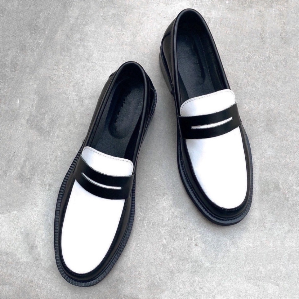 Giày Penny Loafer Black White đế cao su đúc nguyên khối tăng chiều cao MLF-02
