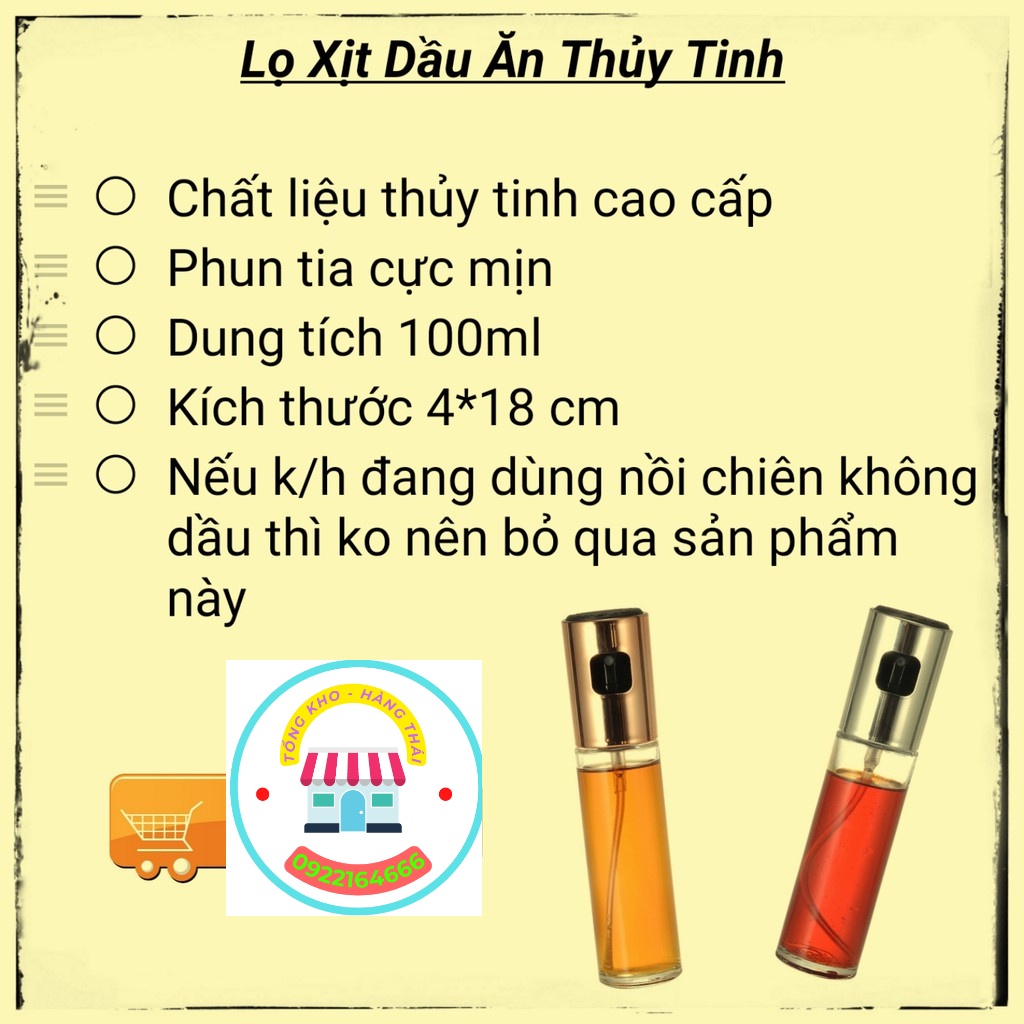 Lọ Xịt Dầu Ăn Thủy Tinh 100ml Dùng Cho Nồi Chiên Không Dầu, Chiên Rán Đồ Ăn, Nướng Đồ Ăn (SP001962)