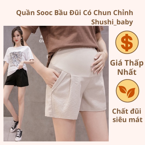 Quần sooc bầu mùa hè chất đũi siêu mềm mát có chun điều chỉnh - ảnh sản phẩm 1