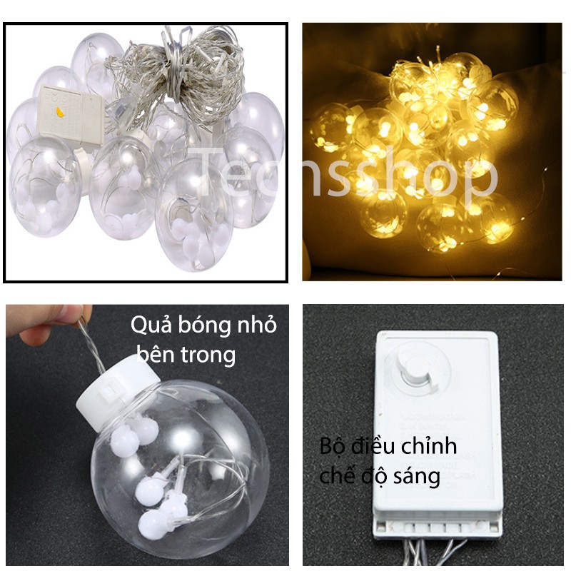 Dây Đèn Led 12 Bóng Tròn Chiều Dài 3M Sử Dụng Điện 220V Trang Trí Cửa Hàng Quán Cà Phê Cho Mùa Noel Tết 2021