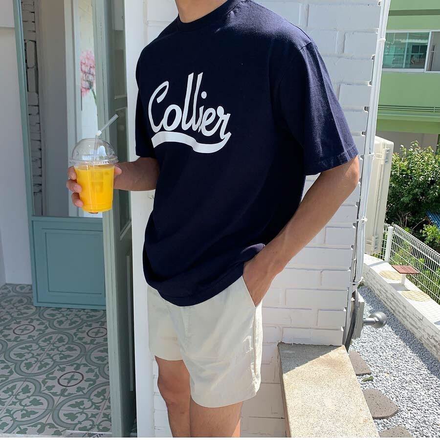 RYAN - Áo thun nam COLLIER ngắn tay vải cotton cổ bo tròn thương hiệu RYAN form rộng phong cách Hàn Quốc