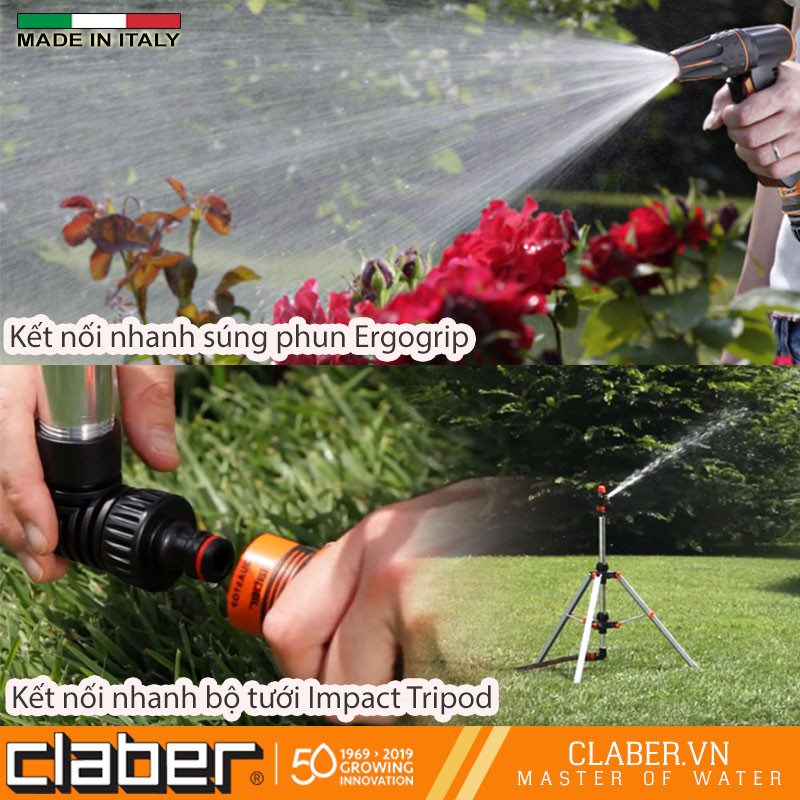 Khớp Nối Nhanh Đa Năng  Claber 8542, nhựa ABS, nối 2 cỡ ống 12-14mm với vòi tưới cây
