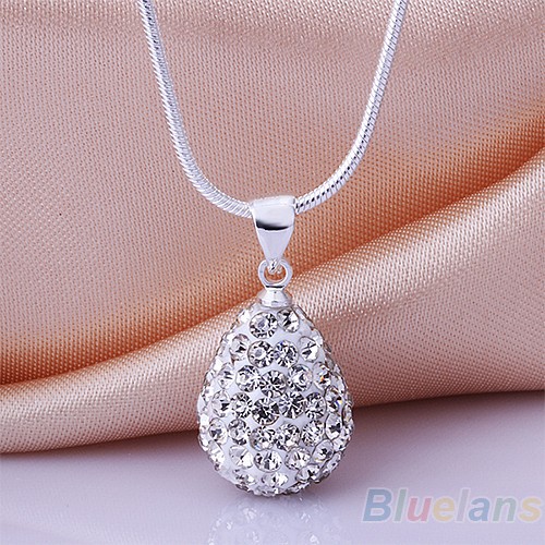 Dây Chuyền Bạc Mặt Hình Giọt Nước Đính Đá Pha Lê Thời Trang