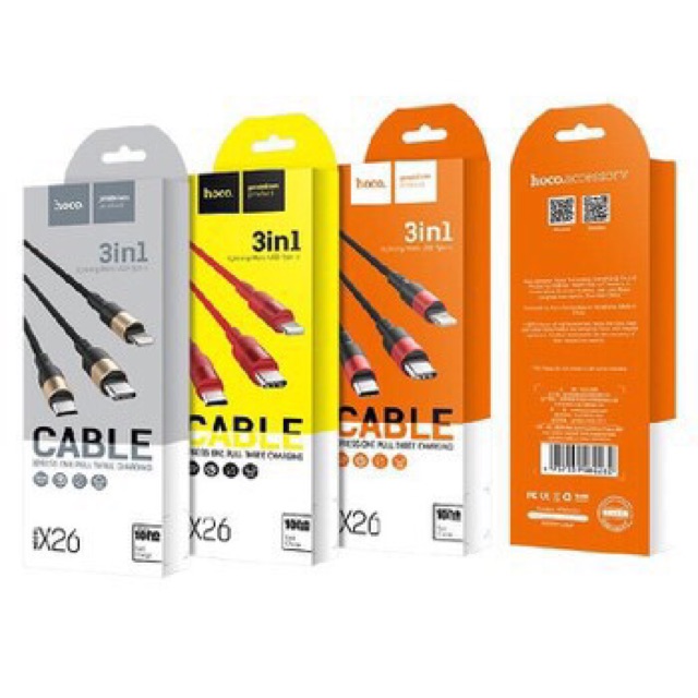 Cáp sạc Hoco X26 3 đầu IP- Micro-Type C dây dù chống đứt