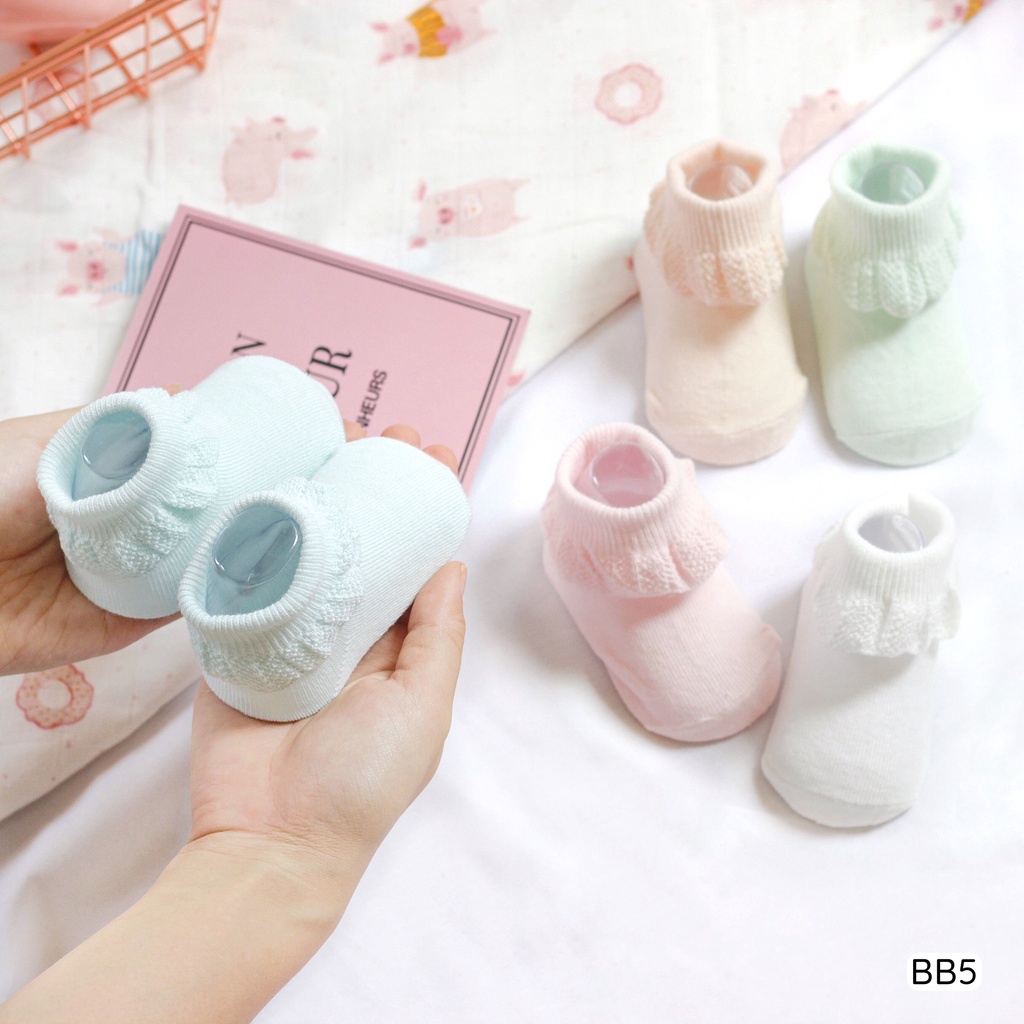 Tất Cổ Bèo Cho Bé Sơ Sinh Nắng Của Mẹ tất vớ chất Cotton cổ bèo nhún dễ thương nhiều màu cho bé gái _BB5