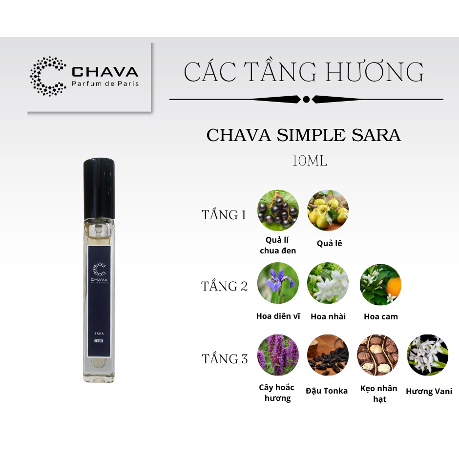 Nước hoa CHAVA SARA 10ml chính hãng dành cho Nữ - theo Tiêu Chuẩn Pháp (lưu hương 8-12h)