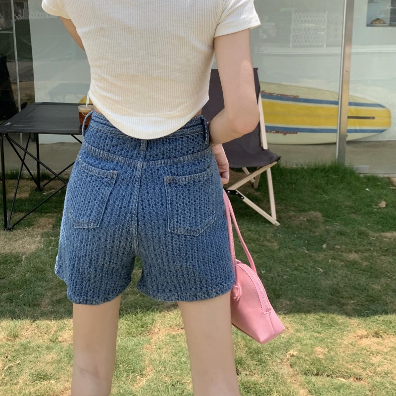 Quần Short Denim Lưng Cao Dáng Rộng Hợp Thời Trang