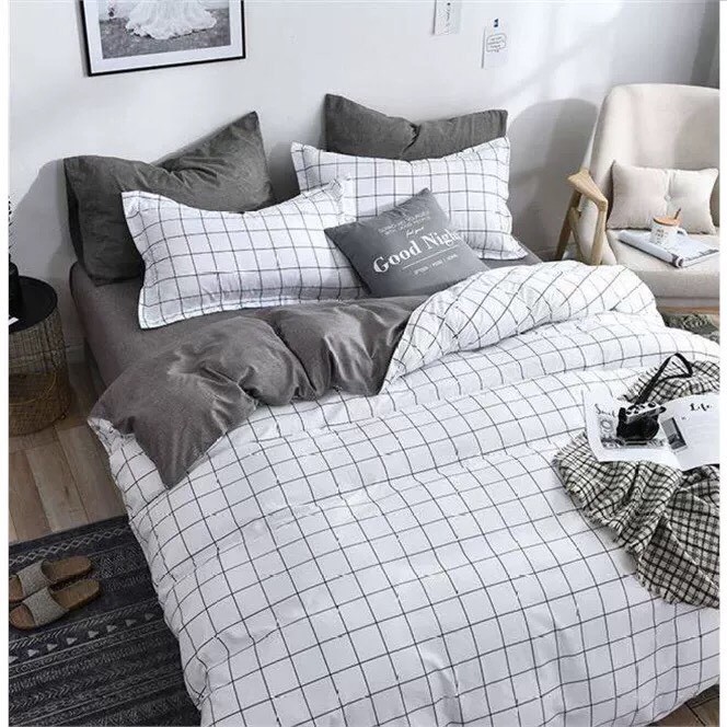 Bộ chăn ga gối Cotton Poly kẻ trắng M2T Bedding - mẫu mới phong cách Hàn Quốc | BigBuy360 - bigbuy360.vn