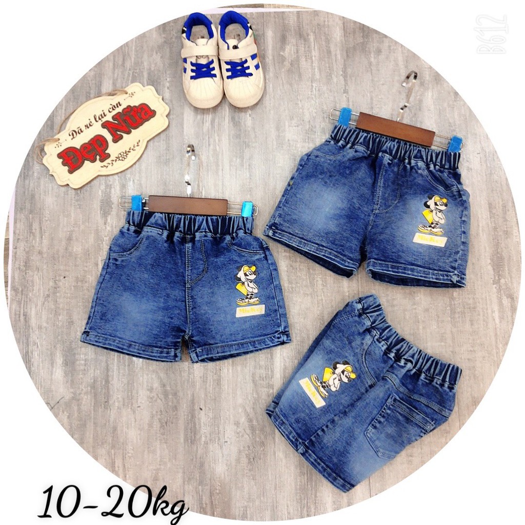 Quần short jean cho bé ⚡𝐇𝐀̀𝐍𝐆 𝐂𝐀𝐎 𝐂𝐀̂́𝐏⚡Quần Jean trẻ em in hình Micky chất mềm mại phong cách thời trang