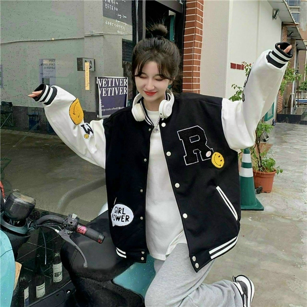 Áo bomber𝗙𝗥𝗘𝗘𝗦𝗛𝗜𝗣 Áo khoác bomber HỒNG AR nam nữ freesize unisex kute hàn quốc dễ thương varsity cao cấp giá rẻ.