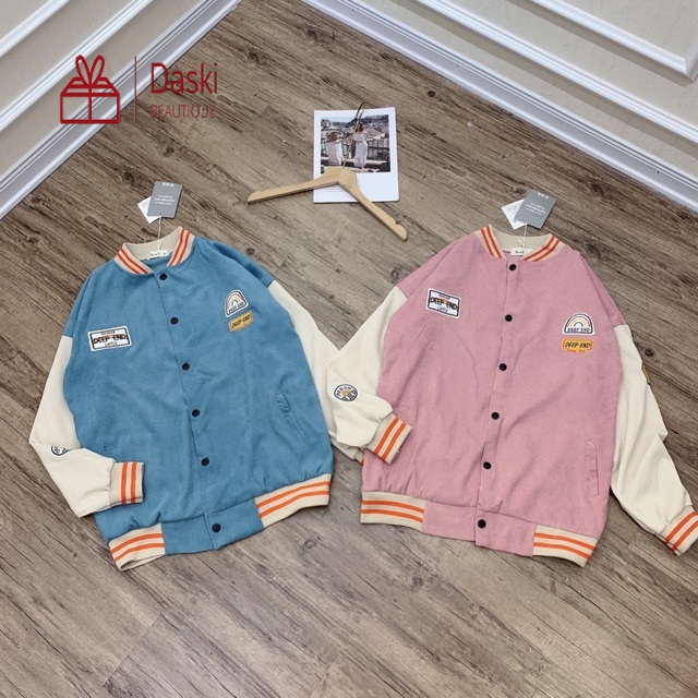 Áo khoác cadigan nhung phối tay thêu lô gô hot trend Daski phong cách ulzzang